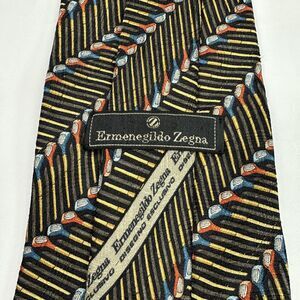 Ermenegildo Zegna Mens 100% Silk Tie‎ Designer Necktie Multicolor Golf Clubs
